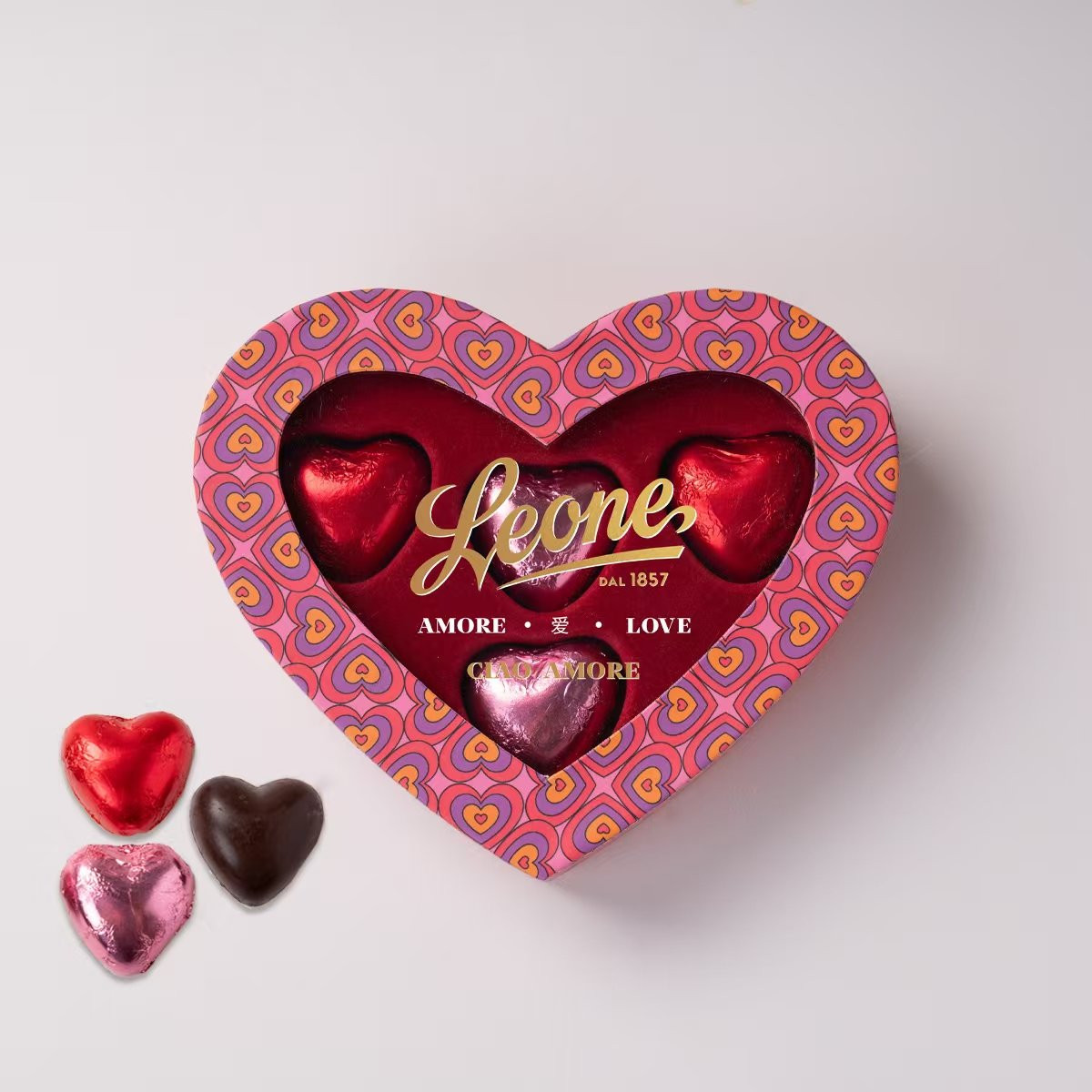 Assorted Heart Chocolate Heart-shaped box 4 pc Pastiglie Leone