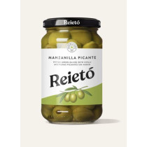 Manzanilla pitted olives, spicy, glass jar 350g
