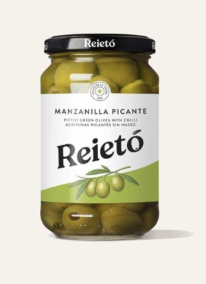 Manzanilla pitted olives, spicy, glass jar 350g